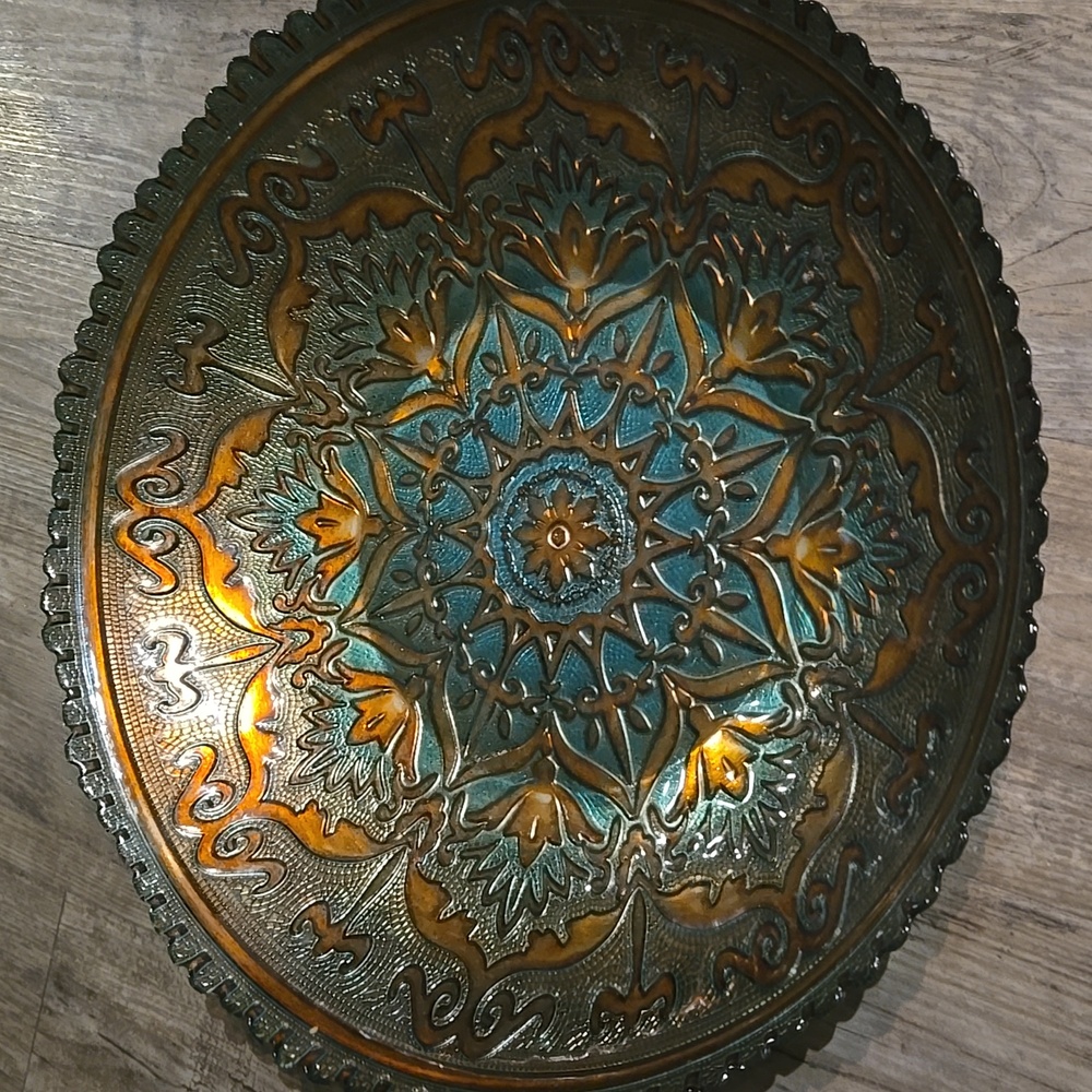 Artisan Mandala Ceramic Plate - Teal and Bronze